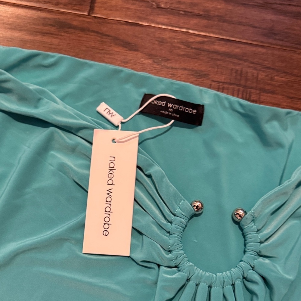 Naked Wardrobe Turquoise Long Skirt with Ring Detail - Picture 3 of 5
